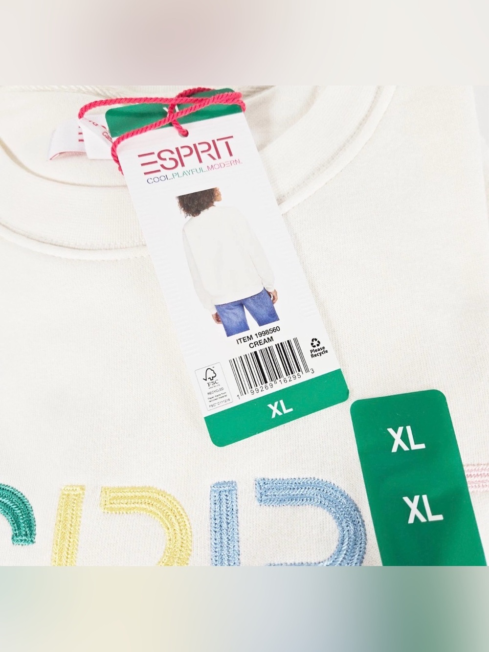 Esprit Women's Logo Vintage White Cream Viral 80s 90s Crew Neck Size XL NWT - Picture 6 of 7